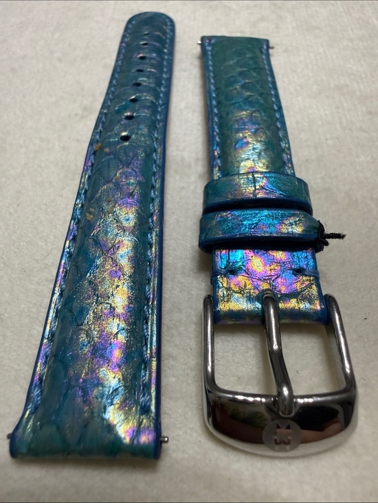 Michele Accessories - 16mm Michele Snakeskin Iridescent Blue Leather Watch
